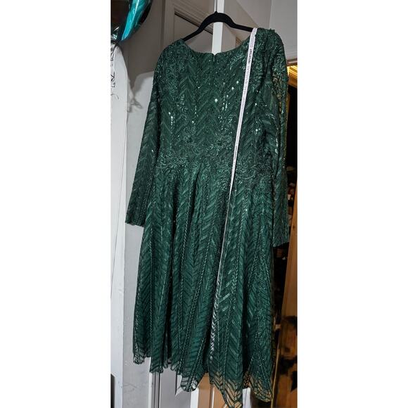 Mac Duggal Stunning 20399 EME Green Sparkle Midi Dress 16 NWT - Picture 6 of 7